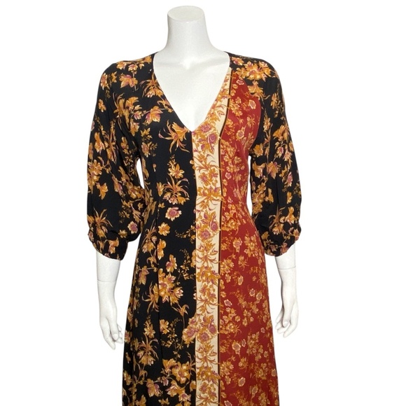 Anthropologie Kachel Hazel Dress Womens Size 4 Silk Blend Midi Floral Boho - Picture 2 of 8